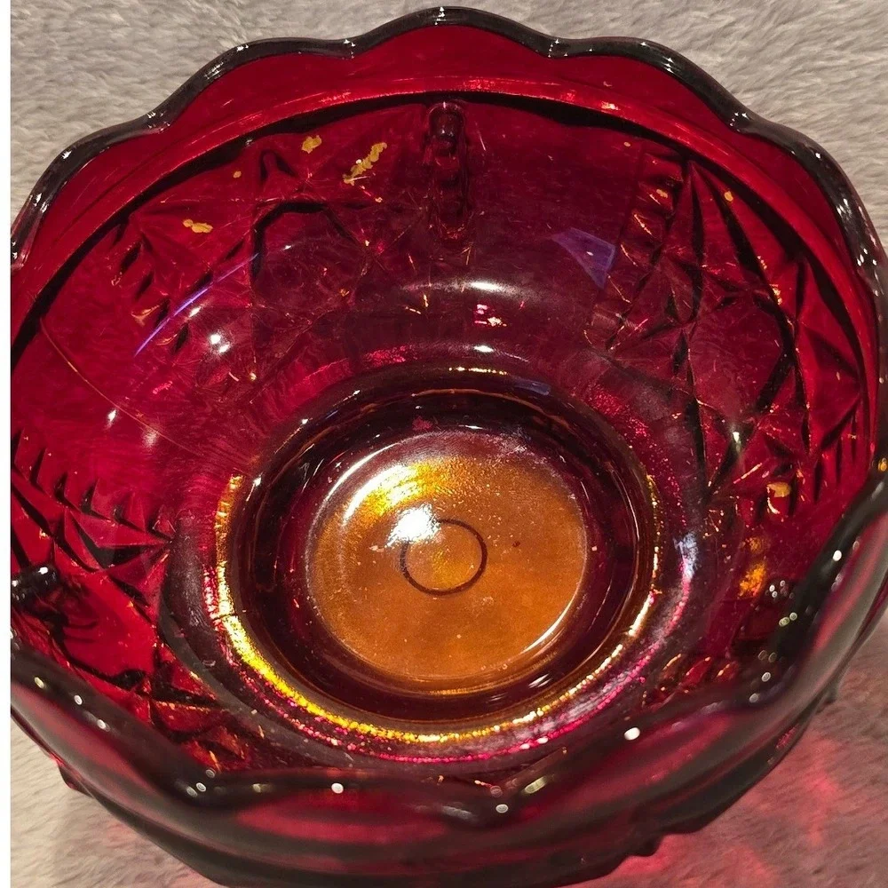 Vintage Indiana Glass Stars and Bars Ruby Flash‎ Red Fairy Lamp Candle Holder